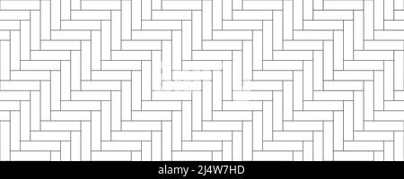 Vintage Fischgrätboden mit nahtlosem Muster. Parkett- oder Laminat-Designstruktur. Parkettboden mit weißem Fischgrätmuster. Monochrome Wandstruktur aus Ziegelsteinen Stock Vektor