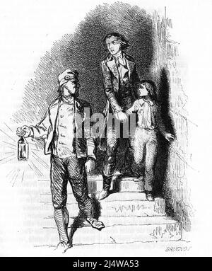 Revisions de la these revisionniste selon laquelle le dauphin Louis XVII aurait ete exfiltre secretement de la pins du Temple Et ne serait pas mort en 1795 (Darstellung der revisionistischen Theorie, nach der der Dauphin Louis XVII heimlich aus dem Tempelgefängnis exfiltriert wurde und 1795 nicht gestorben) Tiefdruck tiree de 'Causes camebres' Collection privee Stockfoto