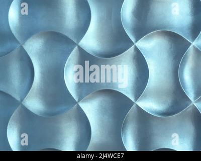 Hellblaue 3D dekorative Innenwand mit ungewöhnlicher gewellter geometrischer Form. Pastellfarbener Hintergrund mit Wellenmuster. Abstrakte Textur verziert. Stockfoto