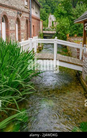 In Veules-les-Roses gibt es Frankreichs kurzen Fluss: Die Veules von nur 1km Länge, Normandie, Frankreich Stockfoto