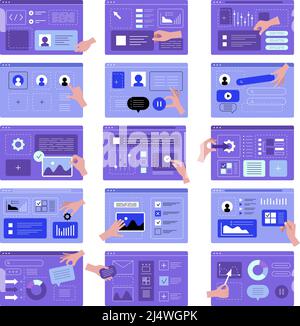 Hands ui-Programmierung. Designer erstellen App-Schnittstellen Web-Vorlagen Marketing-Set aktuellen Vektor-Illustrationen uix Stock Vektor