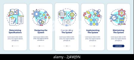 Entwicklungsphase des Informationssystems Onboarding des Bildschirms für mobile Apps Stock Vektor