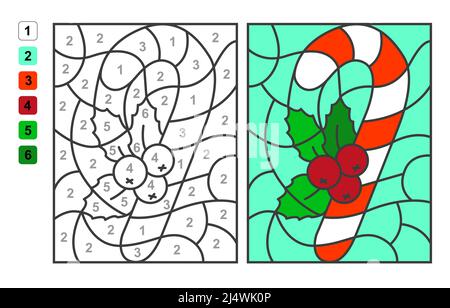 Frohe Weihnachten. Farbe nach Zahlen. Puzzle-Spiel für Kinder Bildung, Farben für das Zeichnen und Lernen Mathematik Stock Vektor