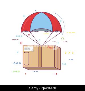 Pakage-Box mit Fallschirm-Line-Style Stock Vektor