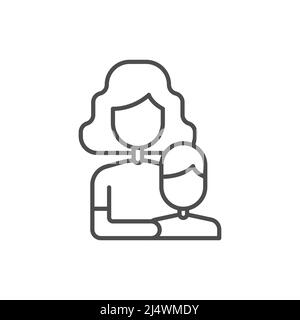 Mutter und Sohn Vektor-Symbol. Linie flaches Zeichen für mobile Konzept und Web-Design. Mutter und Kind halten das Symbol für die Handzeilensymbole. Familienmenschen Symbol, Logo illustraa Stock Vektor