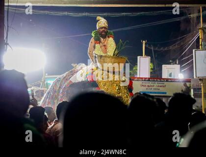 Religiöses Fest mit einem Elefanten inTrichy, Tamil Nadu, Indien Stockfoto