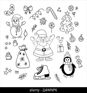 Set von niedlichen Weihnachtskritzeln. Vektorgrafik Stock Vektor