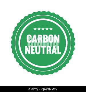 Grüner, kohlenstoffneutraler Stempel oder Logo. CO2 neutral zertifiziertes rundes Emblem. Null-Emission-Konzept. Etikett für klimaneutrales Produkt. Keine CO2-Bilanz Stock Vektor