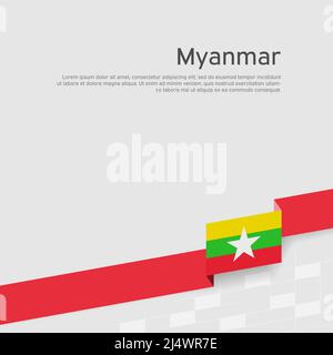 Hintergrund der Flagge von Myanmar. Staatliches patriotisches Banner, Cover. Bandfarbe Flagge von myanmar auf weißem Hintergrund. Nationales Plakat. Geschäftsbroschüre. Vektor Stock Vektor