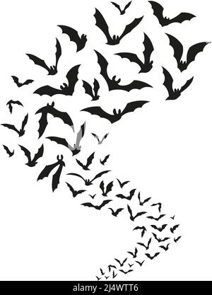 Fliegende Fledermäuse zu Halloween. Schwarze Fledermaus fliegen, isolierte Silhouetten von Vampir-Symbole. Böse Grusel Horror Herde, Gothic Dekoration für Wand oder ordentlich geschnittene Schablone Stock Vektor
