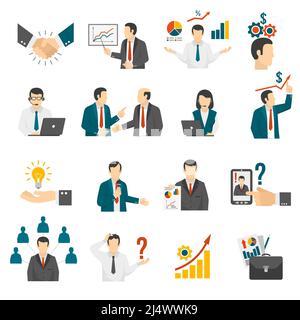 Effektives Business-Management-Schulungsprogramm und Beratungsdienst zur Führungskräfteentwicklung Flache Symbole setzen abstrakte isolierte Vektordarstellung Stockfoto