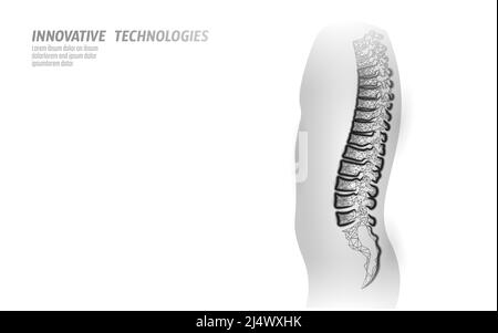 3D Backbone Low Poly. Physikalische Therapie manuelle osteopathische Massage. Heilung von Knochenerkrankungen Wellness Gesundheit alternative Medizin Rehabilitation Vektor Stock Vektor