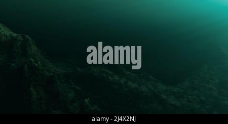 Zerklüftete Landschaft Gelände Unterwasser Dunkle Szene. Stockfoto
