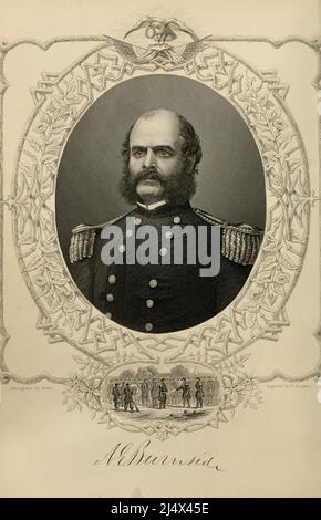 PORTRÄT DES GENERALS BURNSIDE aus dem Buch The Great Civil war : A history of the late Rebellion : with biographical Sketches of leading statesmen and Distinguished Marine and Military Commander, etc. Von Robert Tomes, 1817-1882 Verlag New York : Virtue and Yorston 1865-1867 Stockfoto