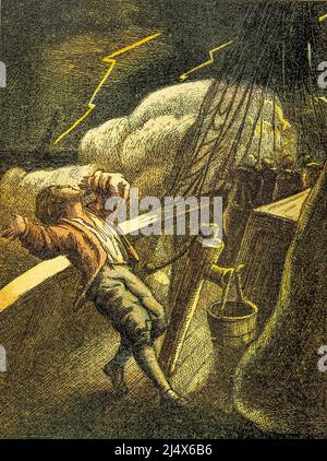 CRUSOE ENTSCHWAND dem Buch The life and Adventures of Robinson Crusoe von Daniel Defoe, farbig illustriert von EDWARD H. WEHNERT. Herausgeber Boston (Franklin and Hawley Streets) : D. Lothrop and Company 1884 Stockfoto