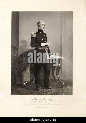 John Ellis Wool (20. Februar 1784 – 10. November 1869) war Offizier der US-Armee während drei aufeinander folgenden US-Kriegen: Dem Krieg von 1812, dem mexikanisch-amerikanischen Krieg und dem amerikanischen Bürgerkrieg. Zur Zeit des mexikanisch-amerikanischen Krieges galt er weithin als einer der fähigsten Offiziere der Armee und ein hervorragender Organisator. Aus dem Buch History of the war for the Union : Civil, Military and Marine. Gegründet auf offiziellen und anderen authentischen Dokumenten / von Evert A. Duyckinck. Illustriert von Originalgemälden, von Alonzo Chappel von Evert Augustus Duyckinck, Verlag New York : Johns Stockfoto