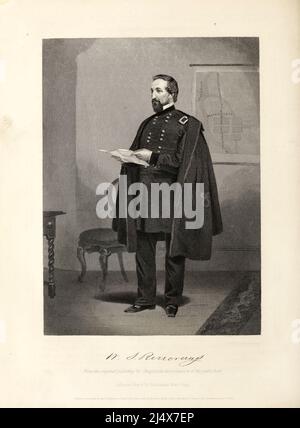 William starke Rosecrans (6. September 1819 – 11. März 1898) war ein amerikanischer Erfinder, Geschäftsführer eines Kohleölunternehmens, Diplomat, Politiker und Offizier der US-Armee. Während des amerikanischen Bürgerkrieges wurde er für seine Rolle als Unionsgeneral bekannt. Er war der Sieger bei prominenten Western Theatre Schlachten, aber seine militärische Karriere wurde effektiv nach seiner katastrophalen Niederlage in der Schlacht von Chickamauga im Jahr 1863 beendet. Aus dem Buch Geschichte des Krieges für die Union : Zivil-, Militär-und Marine. Gegründet auf offiziellen und anderen authentischen Dokumenten / von Evert A. Duyckinck. Illustriert von Originalgemälden, b Stockfoto