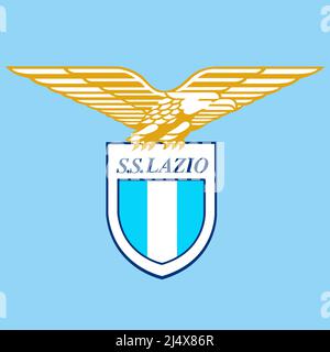 Rom, Italien, April 2022 - Lazio S.S. Football Club Markenlogo mit hellblauer Flagge, Illustration Stockfoto
