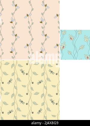 Blütenzweig und vertikale Streifen auf pastellfarbenem Hintergrund Stock Vektor