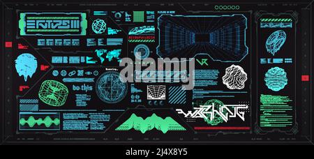 Futuristischer Cyberpunk HUD Elemente Vorlagensatz Stock Vektor