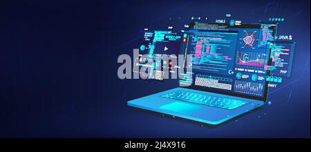 Web Blue Banner Software, UI und Entwicklung für verschiedene Geräte Stock Vektor