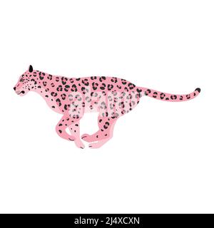 Vektor flach laufenden rosa Leopard isoliert auf weißem Hintergrund Stock Vektor
