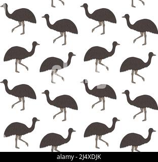 Vektor nahtloses Muster von Hand gezeichneten emu Strauß Stock Vektor
