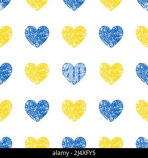 Ukraine Herz Flagge Textur Vektor Illustration nahtlose Muster Hintergrund. Stand mit Ukraine Banner. Ukrainische Flagge blau und gelb Farben Textur. Stock Vektor