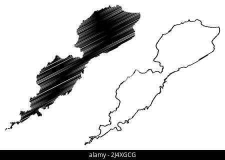 Umnak Island (Vereinigte Staaten von Amerika, Nordamerika, Alaska, USA, USA, Fox Islands of the Aleutian Islands) Kartenvektordarstellung, Scribble-Skizze Stock Vektor