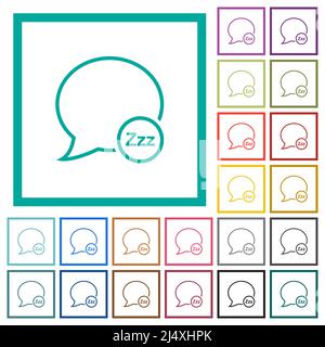 Message Sleep umreißt flache Farbsymbole mit Quadranten-Rahmen auf weißem Hintergrund Stock Vektor