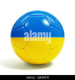 Fußball in der Ukraine Flagge Farben isoliert auf weißem Hintergrund. 3D Rendern Stockfoto