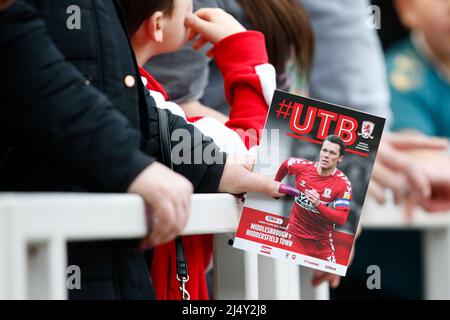 Middlesbrough, Großbritannien. 18. April 2022. Das heutige Spieltagesprogramm in Middlesbrough, Vereinigtes Königreich am 4/18/2022. (Foto von Ben Early/News Images/Sipa USA) Quelle: SIPA USA/Alamy Live News Stockfoto