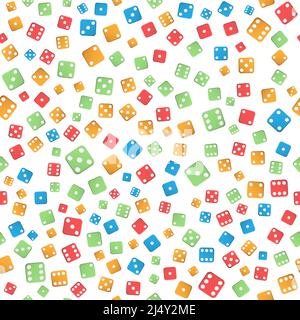Nahtloses Muster aus bunten Würfeln mit Zahlen aus Punkten. Illustration für Textur, Textilien, Banner, einfache Hintergründe und kreatives Design Stock Vektor