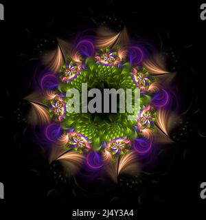 Leuchtend farbige Blumen und Pflanzen. Abstrakte schöne Pflanzen, Dekorationselemente und Hintergrunddesign. 3D Rendern Stockfoto