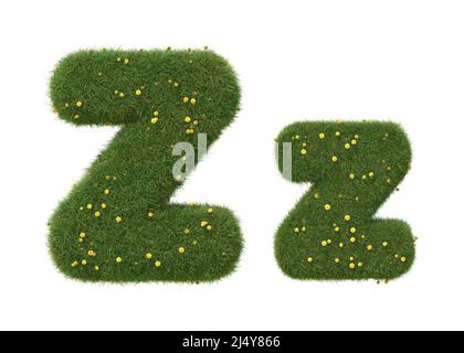 Realistisches Gras-Alphabet auf weißem Hintergrund isoliert. Sammlung. 3D Bild. Stockfoto