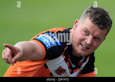 Castleford, Großbritannien. 18. April 2022. Adam Milner (12) von Castleford Tigers reagiert am 4/18/2022 in Castleford, Großbritannien. (Foto von James Heaton/News Images/Sipa USA) Quelle: SIPA USA/Alamy Live News Stockfoto