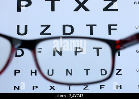 Auswahl der Brille und Tabelle des Augenarztes in der Klinik Stockfoto
