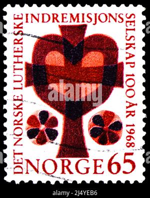 MOSKAU, RUSSLAND - 27. MÄRZ 2022: Die in Norwegen gedruckte Briefmarke zeigt Inland Mission, Serie, um 1968 Stockfoto