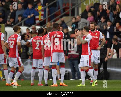 18. April 2022 Wrexham Wales . Die Vanarama National League, Wrexham Wrexham AFC Spielen Sie Altrincham Football Club Stockfoto