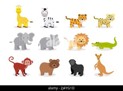 Afrika Tiere Set. Vektorgrafik in einem flachen Stil. Eps 10 Stock Vektor