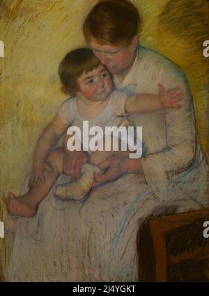 Mary Cassatt (1844-1926). Nordamerikanischer Maler. Der Strumpf, ca. 1891. Öl auf Leinwand (78 x 57 cm). Calouste Gulbenkian Museum. Lissabon. Portugal. Stockfoto