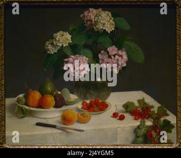 Henri Fantin-Latour (1806-1904). Französischer Maler. Still Life oder La Table Garnie, 1866. Öl auf Leinwand (60 x 73 cm). Calouste Gulbenkian Museum. Lissabon. Portugal. Stockfoto