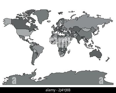 Vereinfachte Weltkarte mit glatten Grenzen Stock Vektor