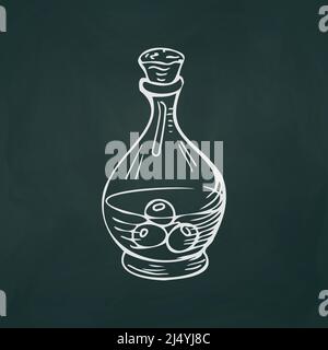 Flasche mit Olivenöl dünne weiße Linien auf strukturellem dunklen Hintergrund - Vektor-Illustration Stock Vektor