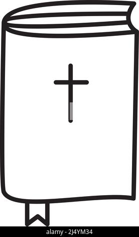 Heilige bibel mit Kreuz-Monoline-Ikone. Lineares Stilzeichen für mobiles Konzept und Webdesign. Cover Bibel Buch skizzieren Vektor. Symbol der christlichen Religion Stock Vektor