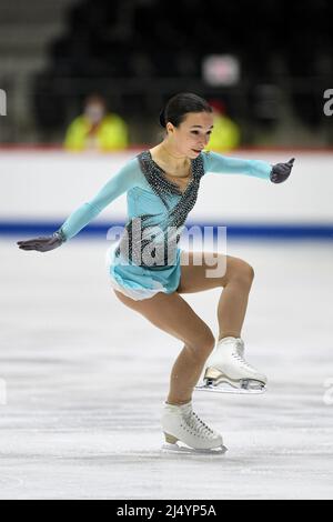 Noelle STREULI (POL), während des Freilaufens der Frauen, bei den ISU-Junioren-Eiskunstlauf-Weltmeisterschaften 2022, in der Tondiraba Ice Hall, am 17. April 2022 in Tallinn, Estland. Quelle: Raniero Corbelletti/AFLO/Alamy Live News Stockfoto