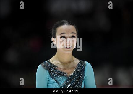 Noelle STREULI (POL), während des Freilaufens der Frauen, bei den ISU-Junioren-Eiskunstlauf-Weltmeisterschaften 2022, in der Tondiraba Ice Hall, am 17. April 2022 in Tallinn, Estland. Quelle: Raniero Corbelletti/AFLO/Alamy Live News Stockfoto