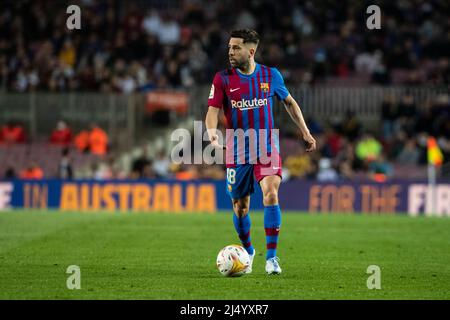18.. April 2022, Nou Camp, Barcelona, Spanien: La Liga Fußball, FC Barcelona gegen Cadiz: 18 Jordi Alba vom FC Barcelona Stockfoto