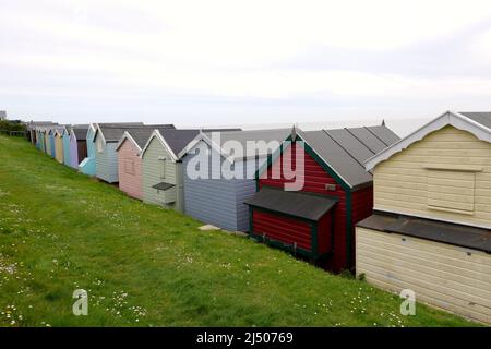 Die Bewohner von Mersea Island genossen den Strand in East Mersea am Ostermontag nach zwei Jahren der COVID-19-Beschränkungen, während West Mersea von Touristen überrannt wurde, Besucher und Bewohner die berühmte Oyster Bar besuchten, um einige der besten Meeresfrüchte zu probieren, die in Großbritannien erhältlich sind ... Stockfoto