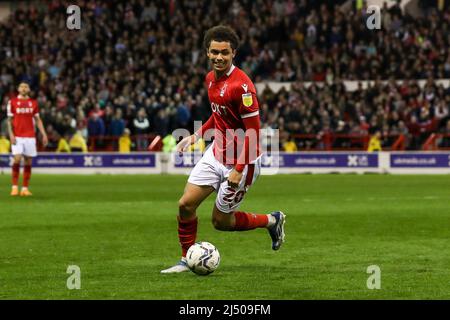 Nottingham, Großbritannien. 18. April 2022. Brenna Johnson während des Spiels der EFL Sky Bet Championship zwischen Nottingham Forest und West Bromwich Albion am 18. April 2022 auf dem City Ground, Nottingham, England. Foto von Simon Hall. Nur zur redaktionellen Verwendung, Lizenz für kommerzielle Nutzung erforderlich. Keine Verwendung bei Wetten, Spielen oder Veröffentlichungen einzelner Clubs/Vereine/Spieler. Kredit: UK Sports Pics Ltd/Alamy Live Nachrichten Stockfoto